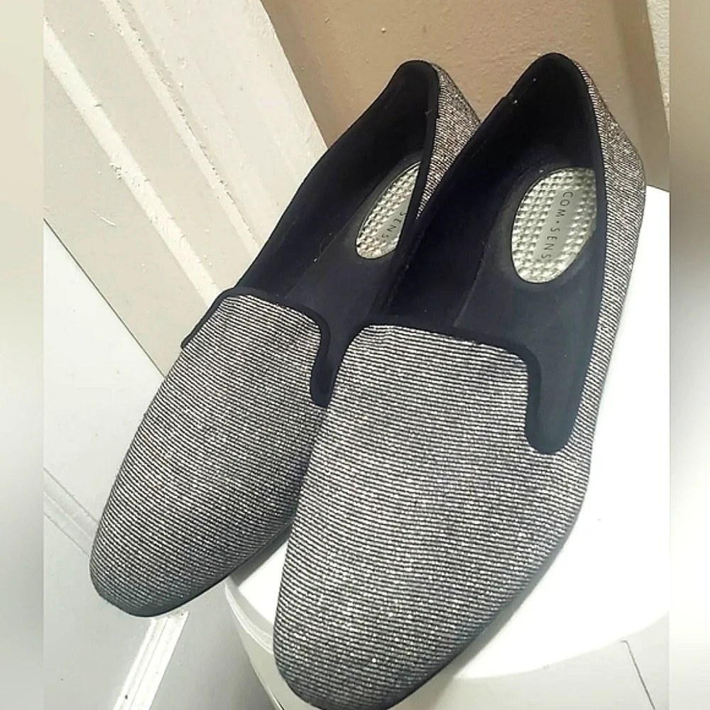 Com + Sens Womens Black Silver Metallic Loafers Slip On Flats Size 6.5 🌴